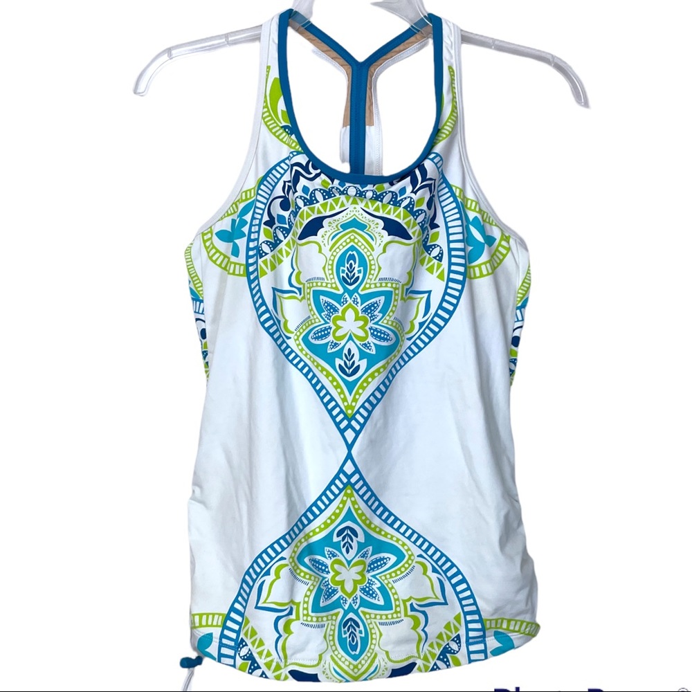 Athleta Truckee Tri Ready to Run Tankini Top White Paisley Women's Size S